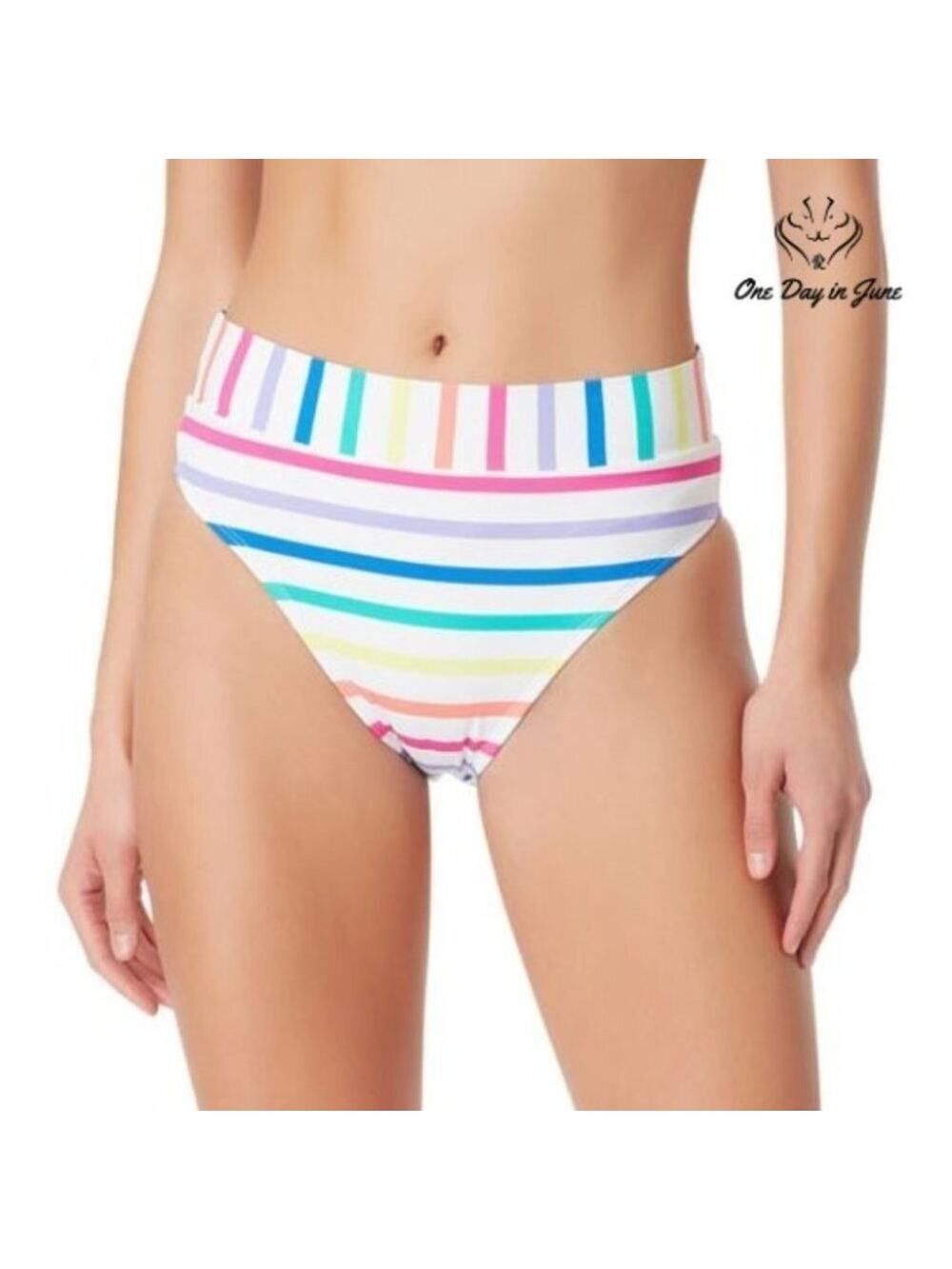 Sugar Beach Striped High Waist Bikini Bottom Size M
